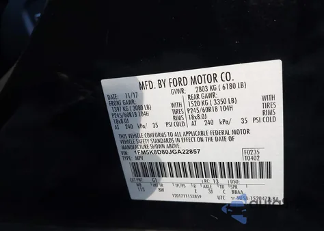2018 Ford Explorer Xlt z USA, uszkodzony, nr VIN 1FM5K8D80JGA22857